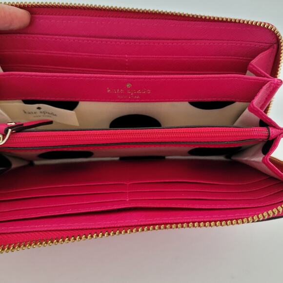 Kate Spade Wallet Clutch Accordion Geniue Cow Saffiano Leather Zip Around Pink - Picture 4 of 13